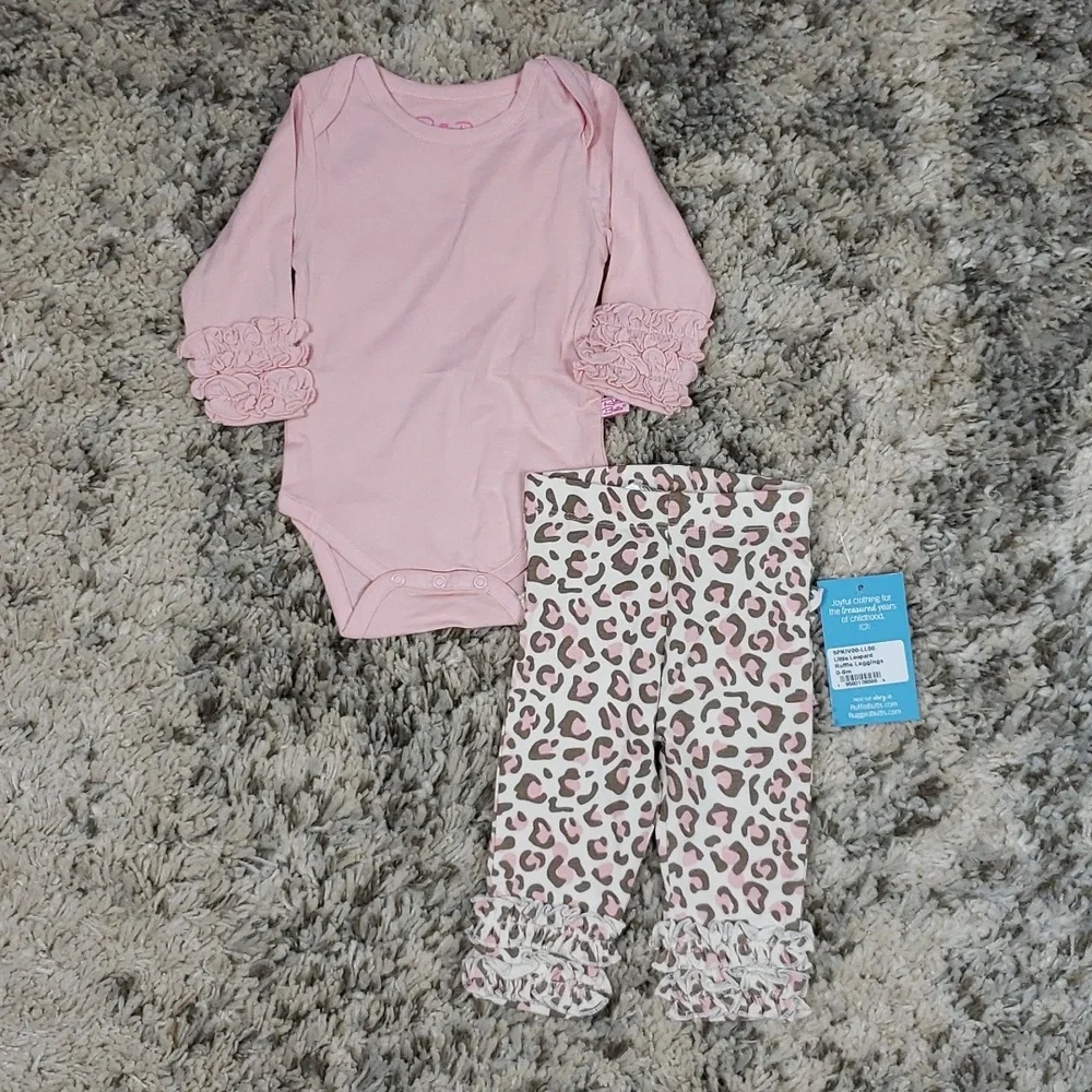 Ruffle Butts Rugged Butts Baby Girl Pink Bodysuit & Leopard Ruffle Leggings NWT_3